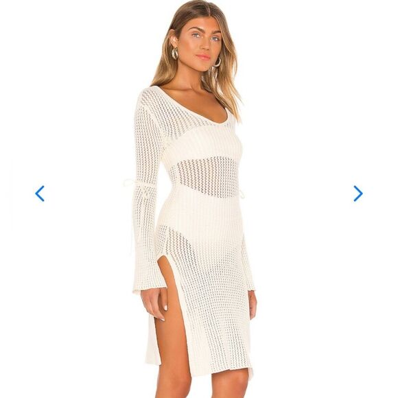Lovers & Friends SOLTA KNIT DRESS Neutral Cream Crochet Midi Coverup Large NWT - Picture 1 of 12